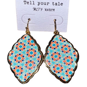Geometric Boho Printed Scalloped Metal Earrings